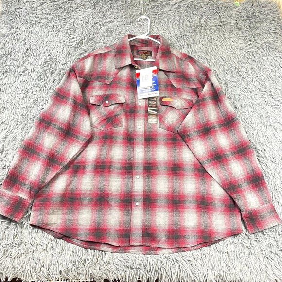Hickory Shirt Co Men Extra Heavy Plaid Flannel Pearl Snap Red Black Gray 2XL NWT - Picture 1 of 8